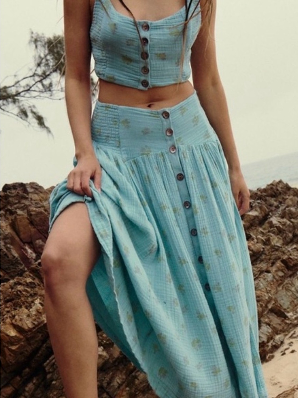 Free People Iris Corset Printed Gauzy Skirt